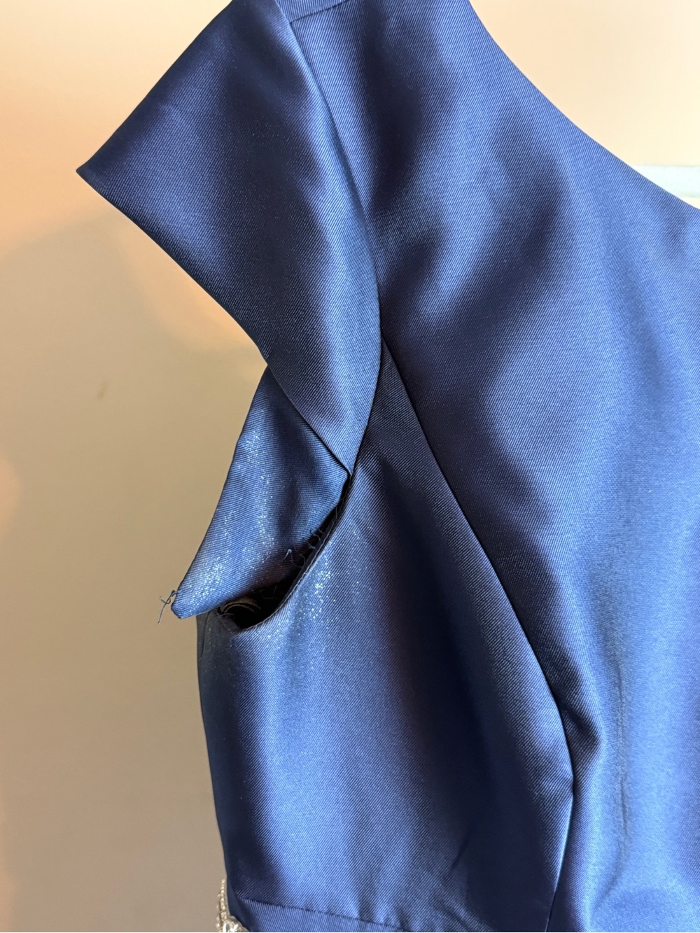 Alfred Sung Midnight Blue Satin A-Line Cap Sleeve Pleated Skirt Dress w/ Pockets - Picture 10 of 14
